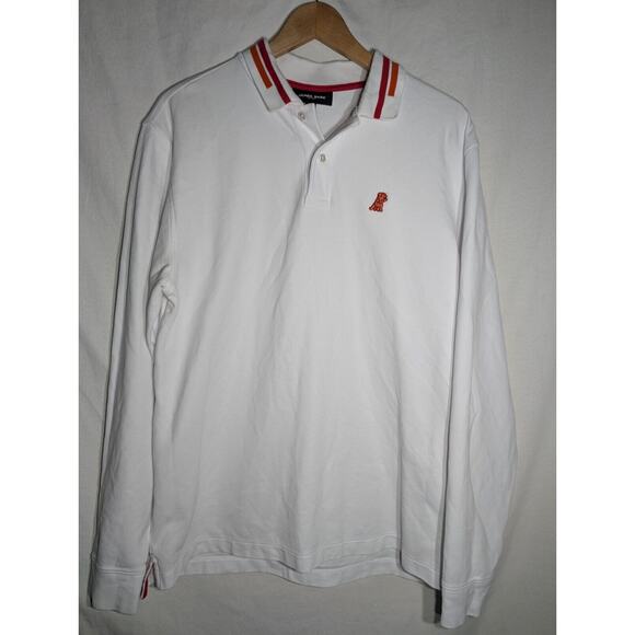 James Bark Mens Long Sleeve White Collared Polo Sz XL Pima Cotton Logo Jetsetter - Picture 1 of 7